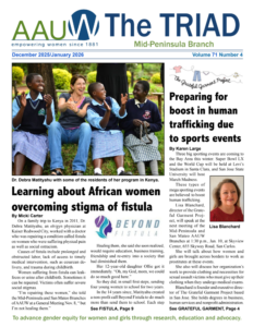 Page 1 of the December 2025 - January 2026 AAUW Mid-Peninsula Triad newsletter.